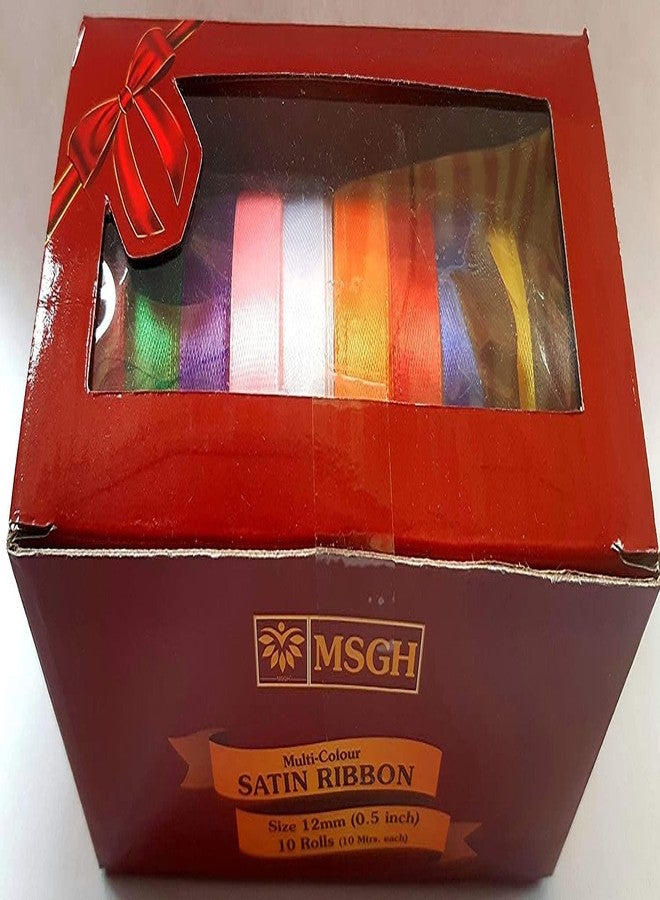 MSGH Satin Ribbon Multicolored Set of 10 Rolls, 10 Mt Each Roll, Total 100 Mt. (Half INCH) - Image 3